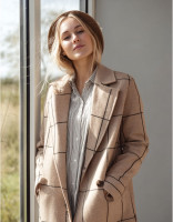 Mantelflausch Wollmix Grid dunkelbeige